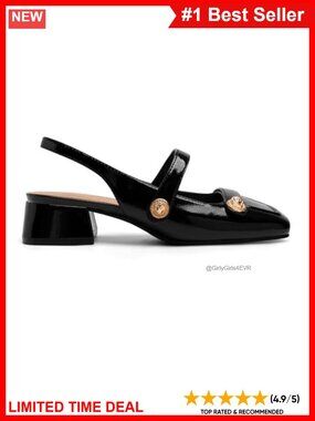 Faux Leather Slingback Mary Jane Low Block Heel Pump